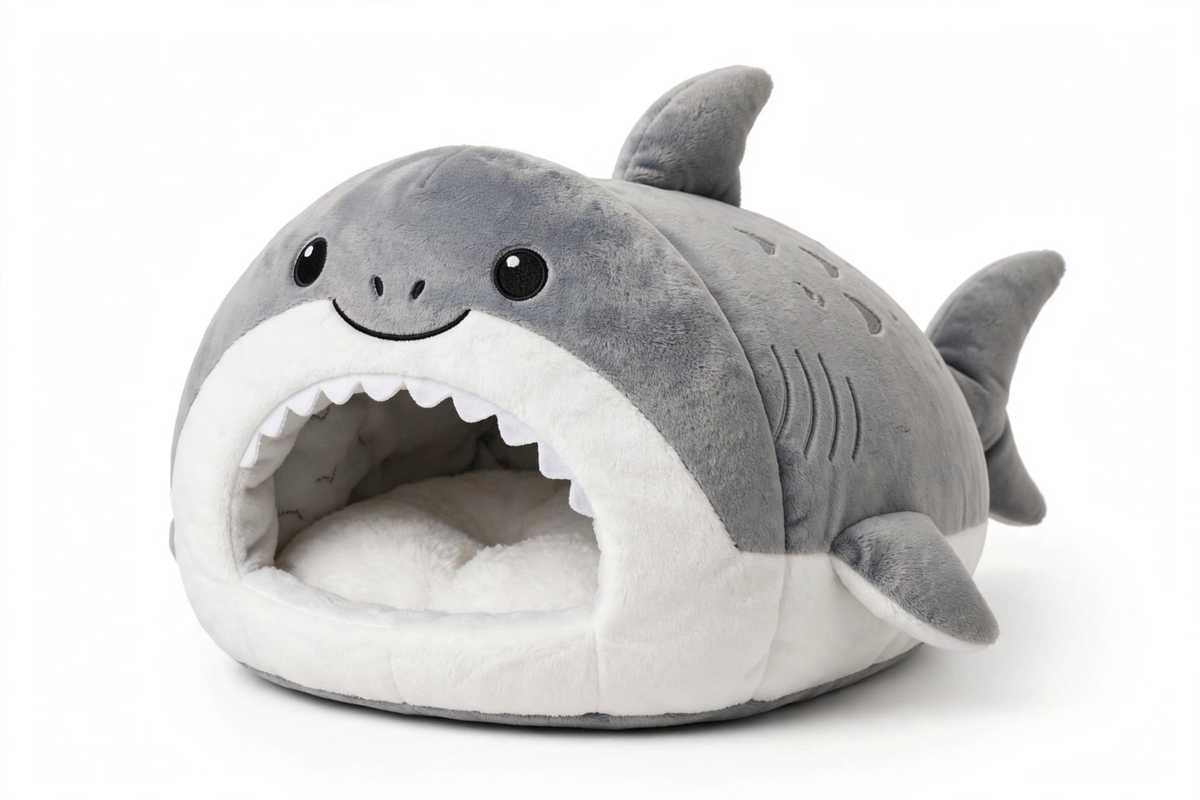 Shark-Shaped Plush Pet Bed — Cozy Cave for Cats & Small Dogs