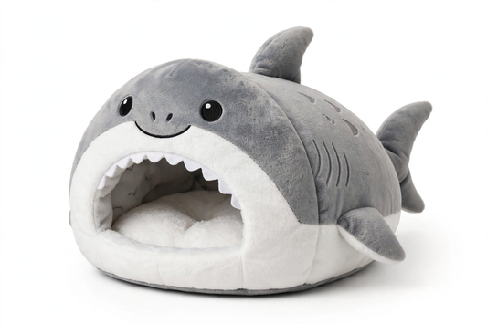 Shark-Shaped Plush Pet Bed — Cozy Cave for Cats & Small Dogs